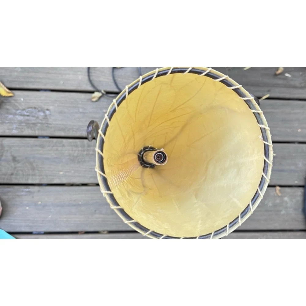 Torchère‑Style Lamp Amber Cocoa Leaf Cone & BOHO Wrought Iron Rock Base 28